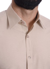 Camisa social cáqui masculina de tricoline manga curta