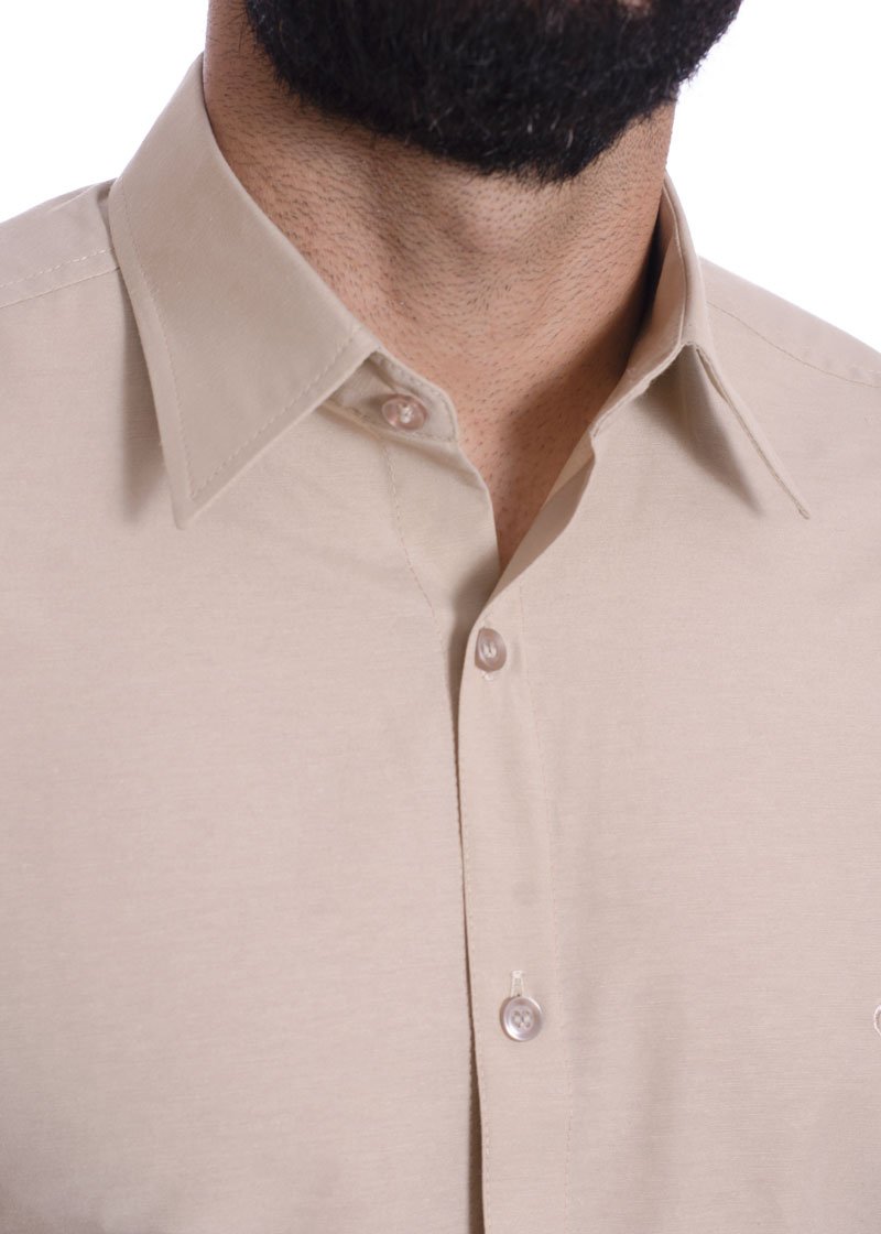 Camisa social cáqui masculina de tricoline manga curta