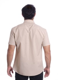 Camisa social cáqui masculina de tricoline manga curta