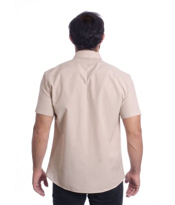 Camisa social cáqui masculina de tricoline manga curta
