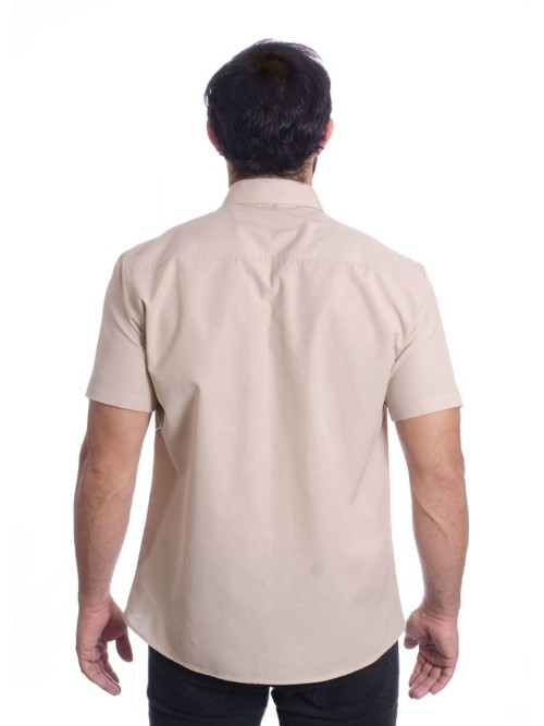 Camisa social cáqui masculina de tricoline manga curta