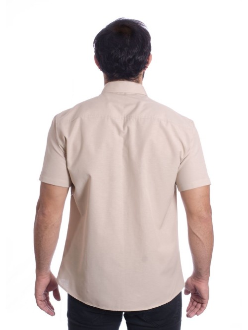 Camisa social cáqui masculina de tricoline manga curta Camisa social cáqui masculina de tricoline manga curta
