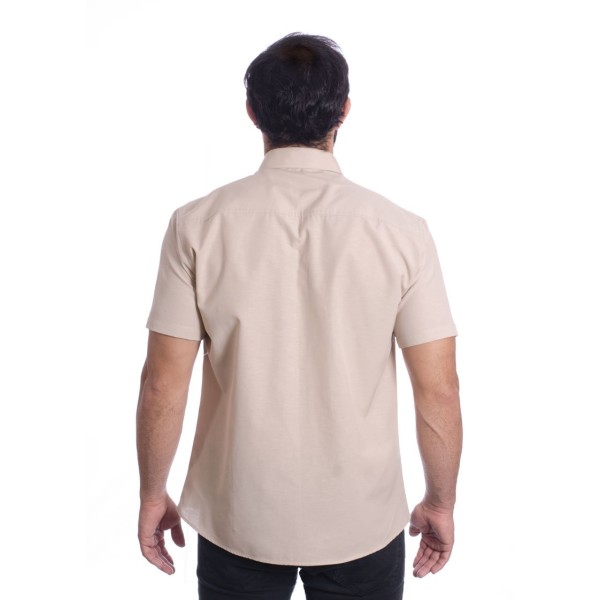 Camisa social cáqui masculina de tricoline manga curta