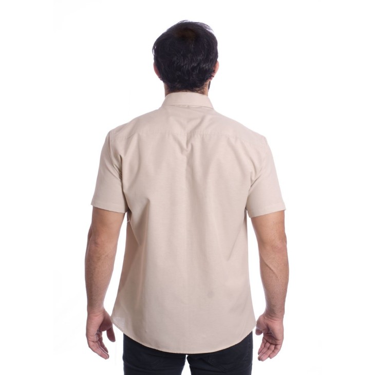 Camisa social cáqui masculina de tricoline manga curta