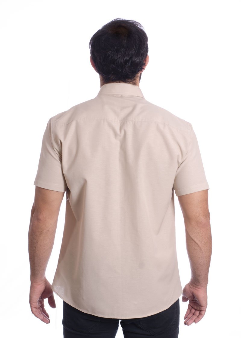 Camisa social cáqui masculina de tricoline manga curta
