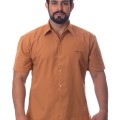 Camisa social caramelo de tricoline manga curta