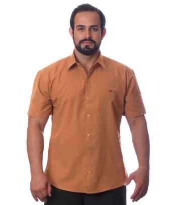 Camisa social caramelo de tricoline manga curta