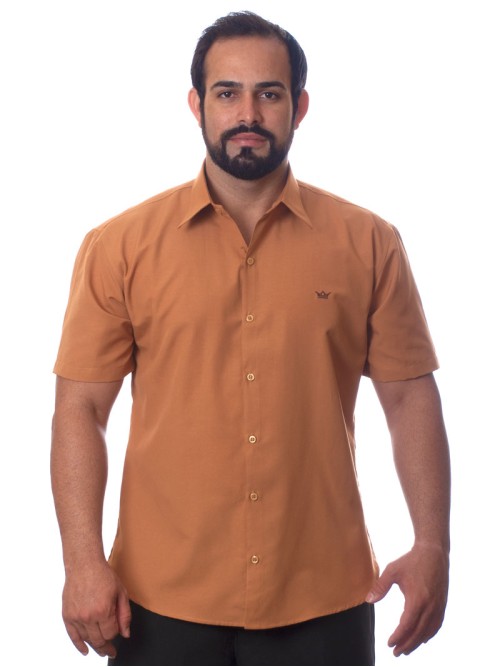 Camisa social caramelo de tricoline manga curta Camisa social caramelo de tricoline manga curta