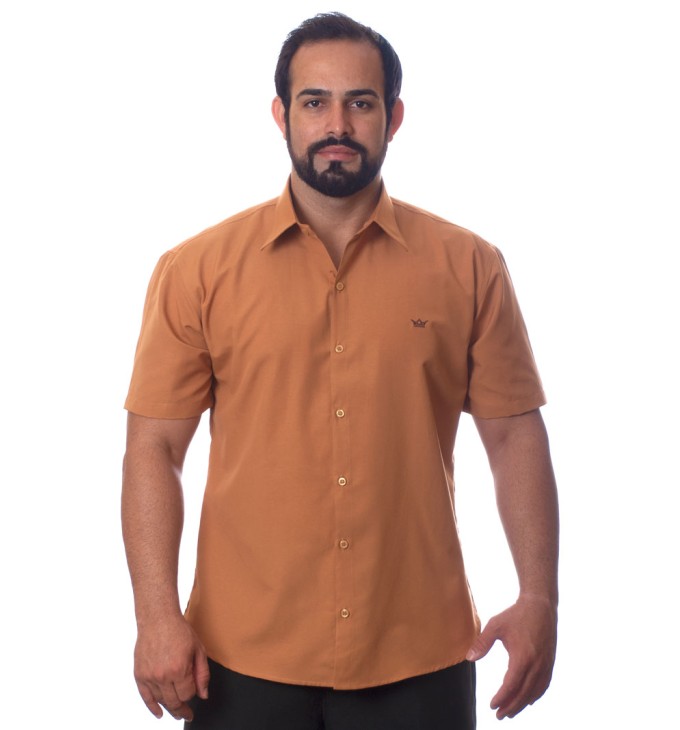 Camisa social caramelo de tricoline manga curta Camisa social caramelo de tricoline manga curta