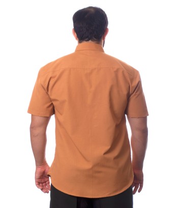 Camisa social caramelo de tricoline manga curta