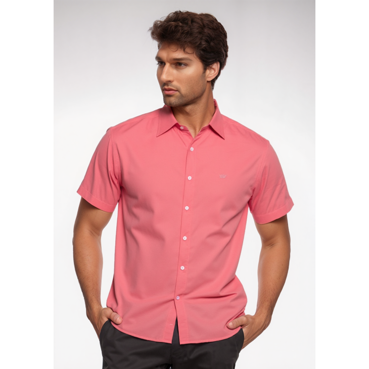 Camisa social goiaba masculina de tricoline manga curta