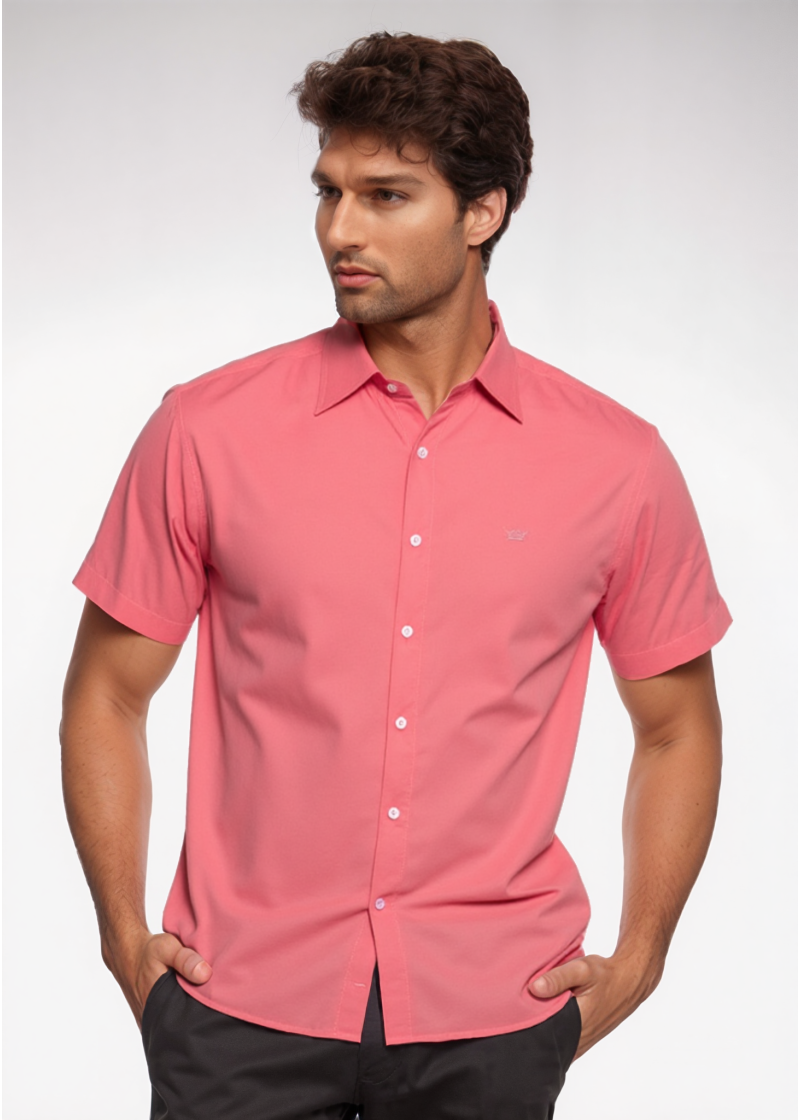 Camisa social goiaba masculina de tricoline manga curta
