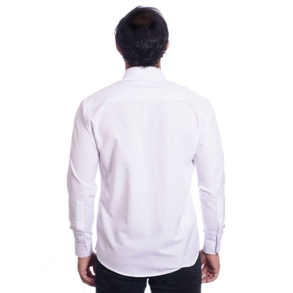 Camisa social branca masculina de tricoline manga longa