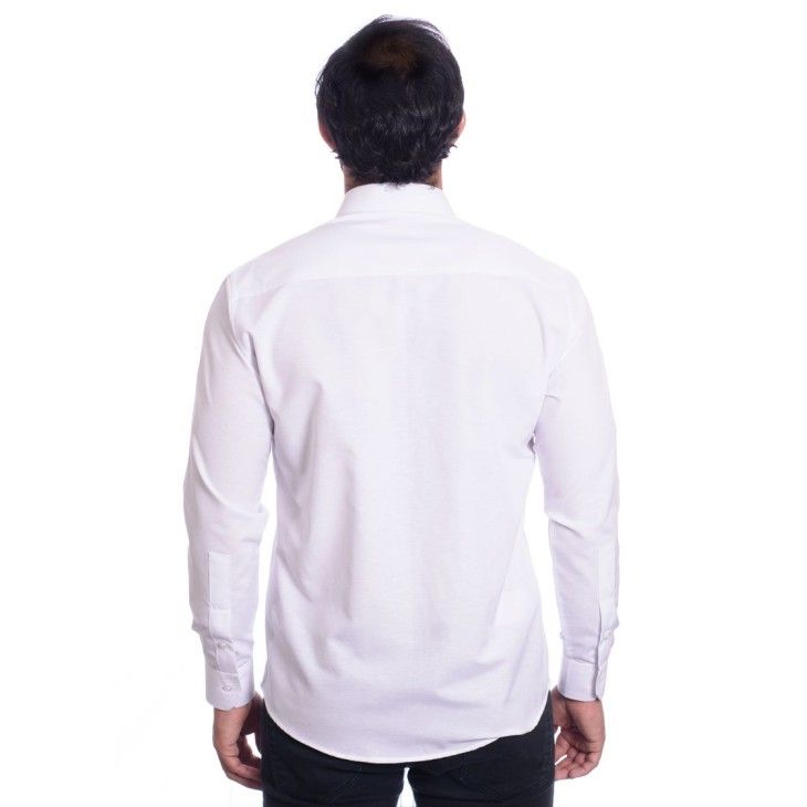 Camisa social branca masculina de tricoline manga longa