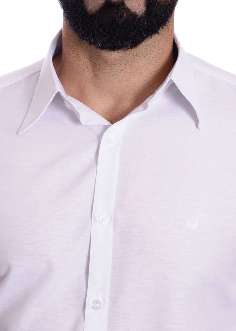 Camisa social branca masculina de tricoline manga longa