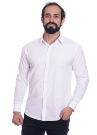 Camisa social branca masculina de tricoline manga longa
