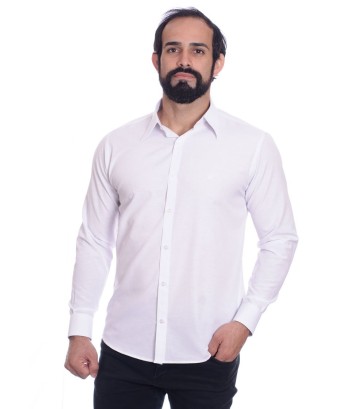 Camisa social branca masculina de tricoline manga longa