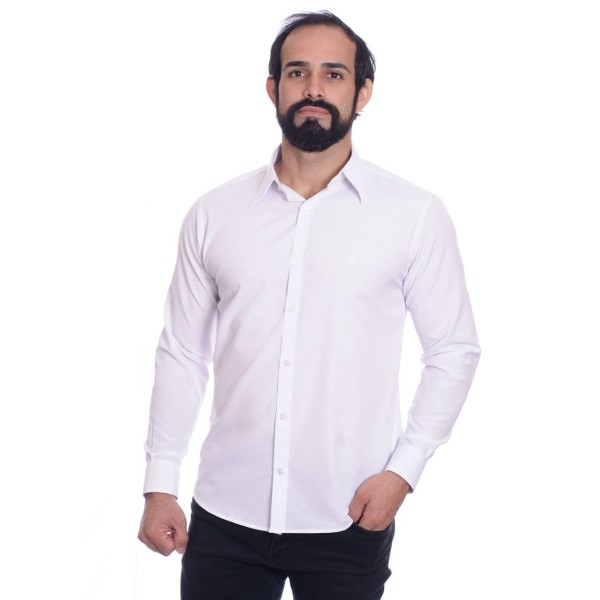 Camisa social branca masculina de tricoline manga longa
