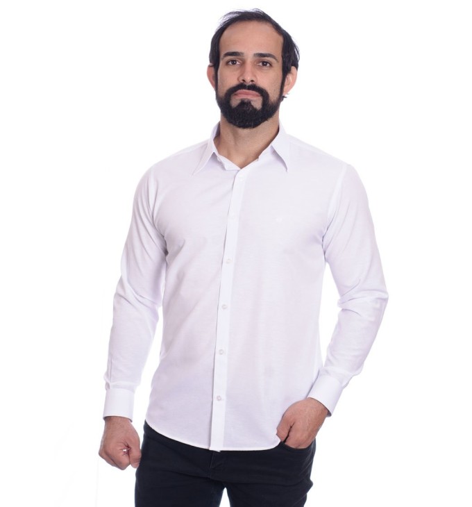 Camisa social branca masculina de tricoline manga longa Camisa social branca masculina de tricoline manga longa