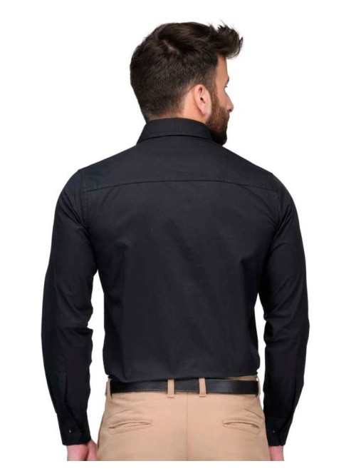 Camisa social preta masculina de tricoline manga longa