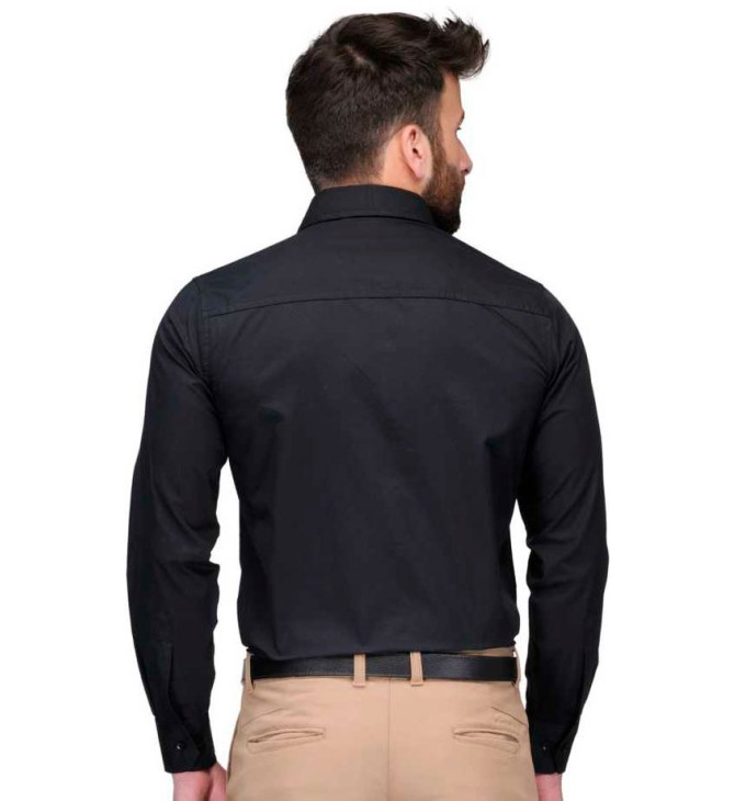 Camisa social preta masculina de tricoline manga longa Camisa social preta masculina de tricoline manga longa