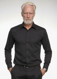 Camisa social preta masculina de tricoline manga longa