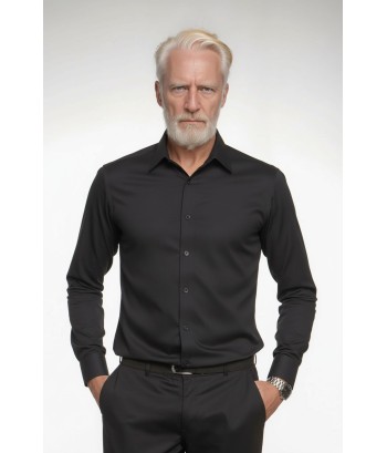 Camisa social preta masculina de tricoline manga longa