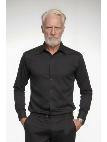 Camisa social preta masculina de tricoline manga longa