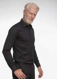 Camisa social preta masculina de tricoline manga longa