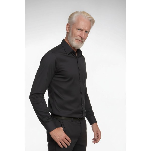 Camisa social preta masculina de tricoline manga longa