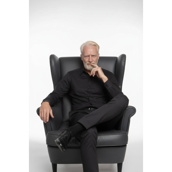 Camisa social preta masculina de tricoline manga longa