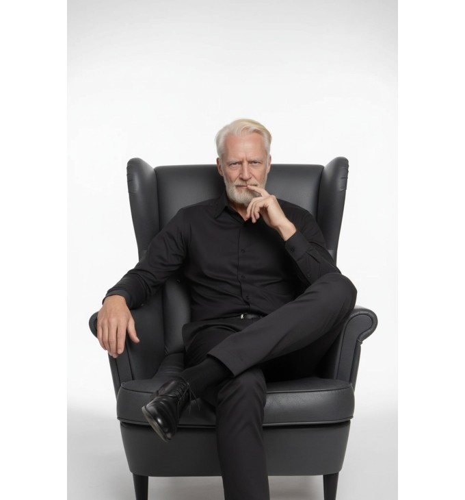 Camisa social preta masculina de tricoline manga longa