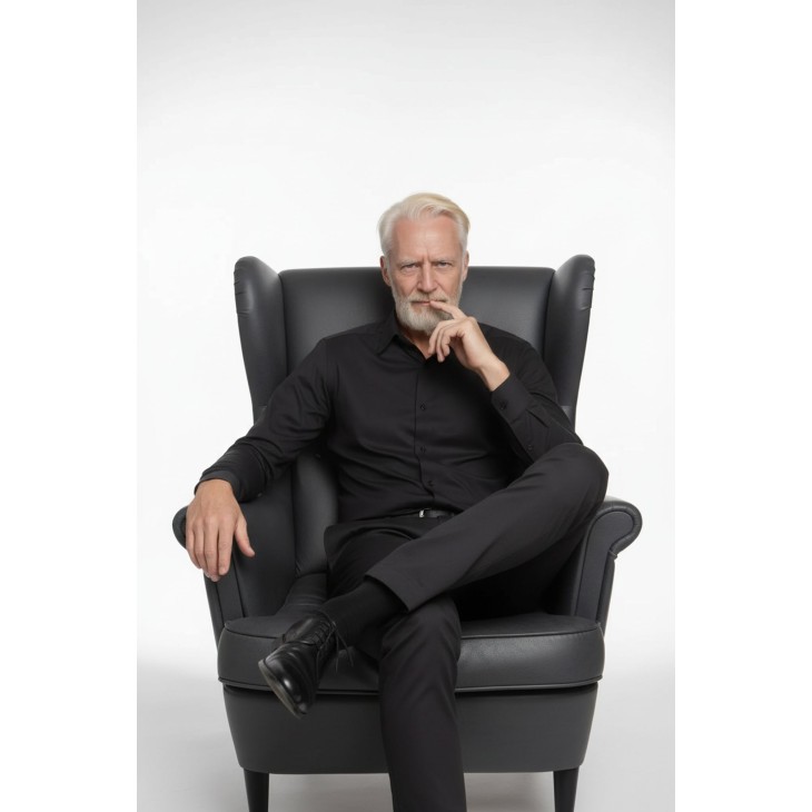 Camisa social preta masculina de tricoline manga longa