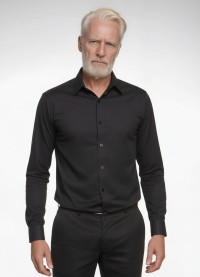 Camisa social preta masculina de tricoline manga longa