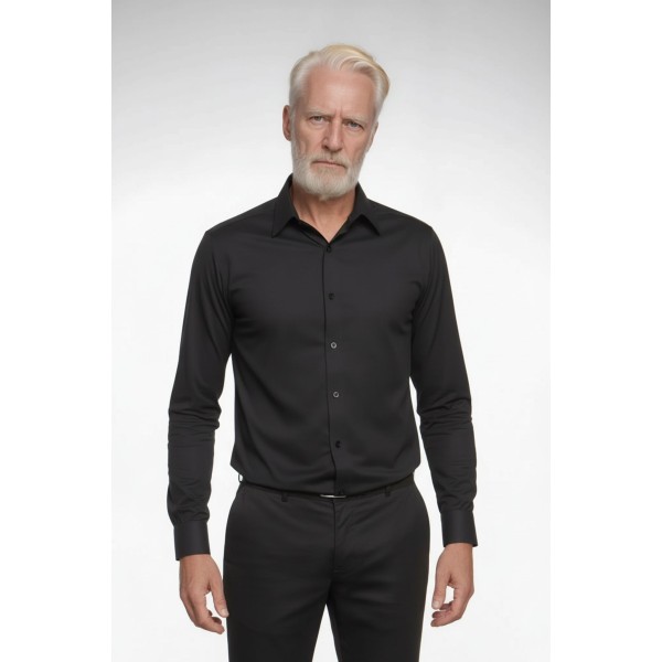 Camisa social preta masculina de tricoline manga longa