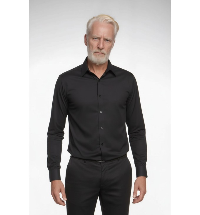 Camisa social preta masculina de tricoline manga longa