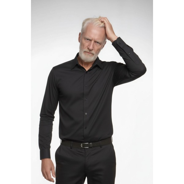 Camisa social preta masculina de tricoline manga longa