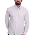 Camisa social cinza masculina de tricoline manga longa