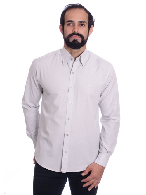 Camisa social cinza masculina de tricoline manga longa