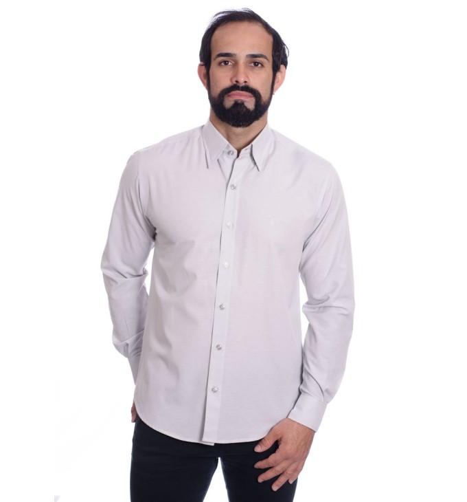 Camisa social cinza masculina de tricoline manga longa