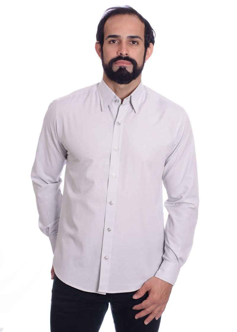 Camisa social cinza masculina de tricoline manga longa