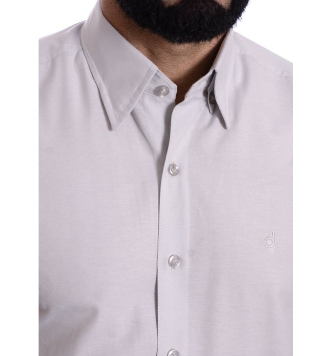 Camisa social cinza masculina de tricoline manga longa