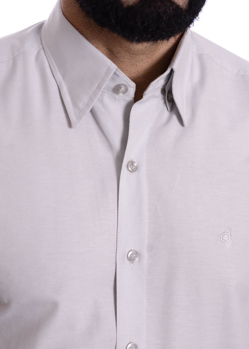 Camisa social cinza masculina de tricoline manga longa