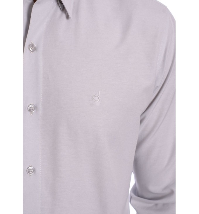 Camisa social cinza masculina de tricoline manga longa