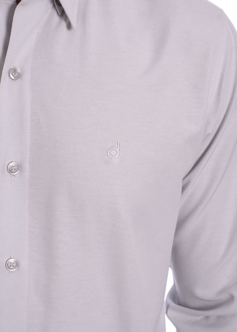 Camisa social cinza masculina de tricoline manga longa