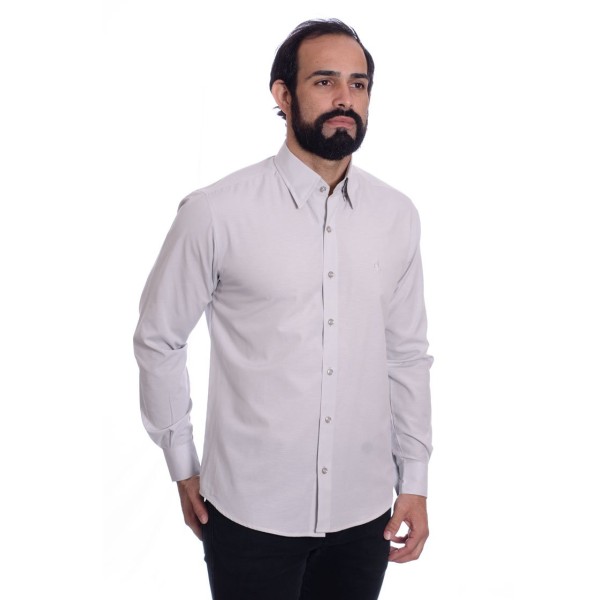 Camisa social cinza masculina de tricoline manga longa