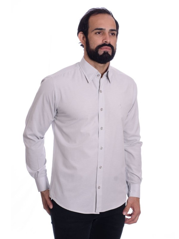 Camisa social cinza masculina de tricoline manga longa