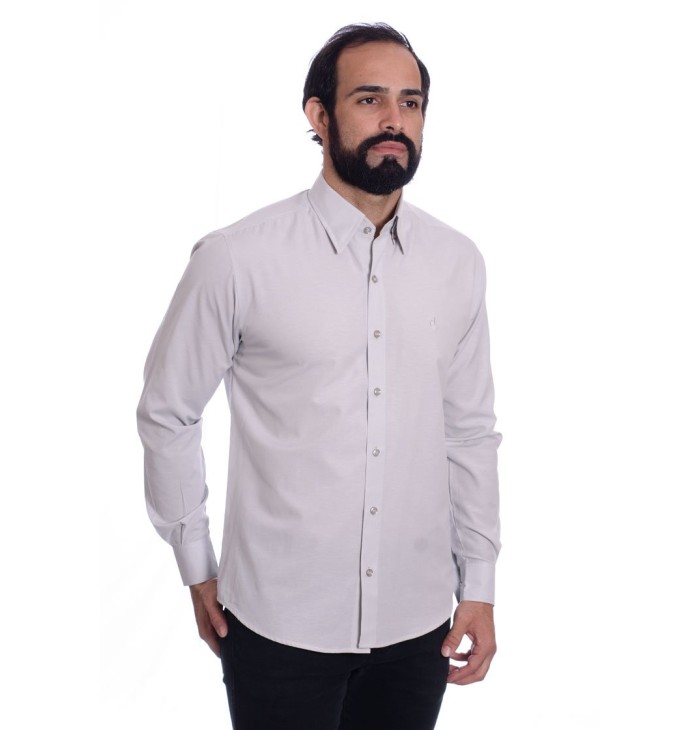 Camisa social cinza masculina de tricoline manga longa