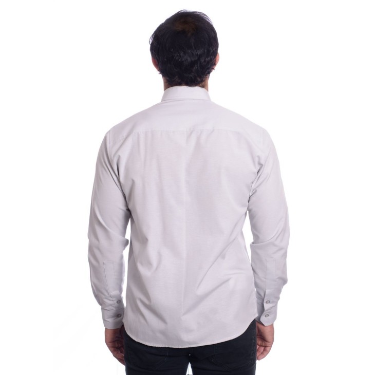 Camisa social cinza masculina de tricoline manga longa
