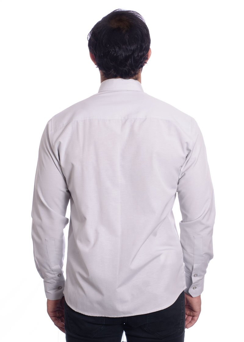 Camisa social cinza masculina de tricoline manga longa
